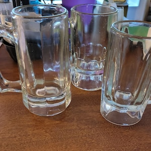 Glass Beer Mugs - Heavy Glass - Vintage - Set of 3 Unmatched