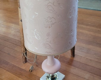 Frosted Pink Glass Decorative Table Lamp w/Square Marble Base - Has Shade