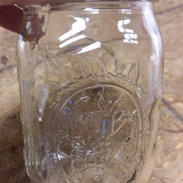 Pint Clear Glass Sculptured Ball Mason Jar - Embossed Fruit