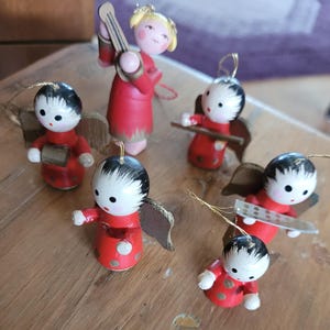 Red Wooden Angel Choir Ornaments - Set of 5 - SOLD AS PICTURED