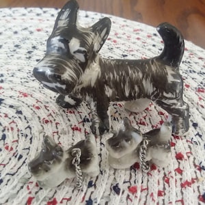3 Black & White Dog Figurines - Japan