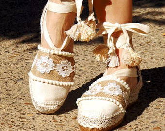 Espadrilles Alpargatas ibicencas con puntillas Novia Adlib | Etsy España