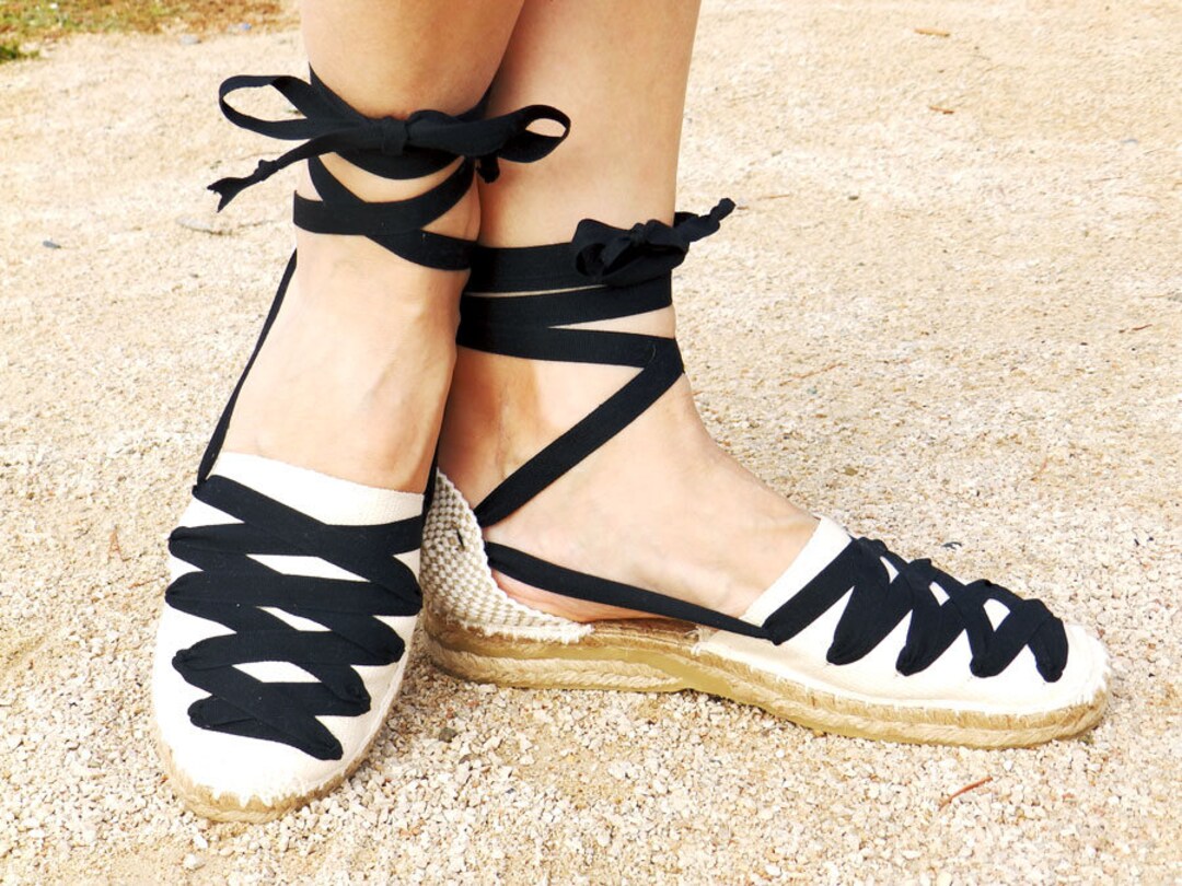 Lace up Low Wedge Espadrilles Black and Beige Spanish - Etsy