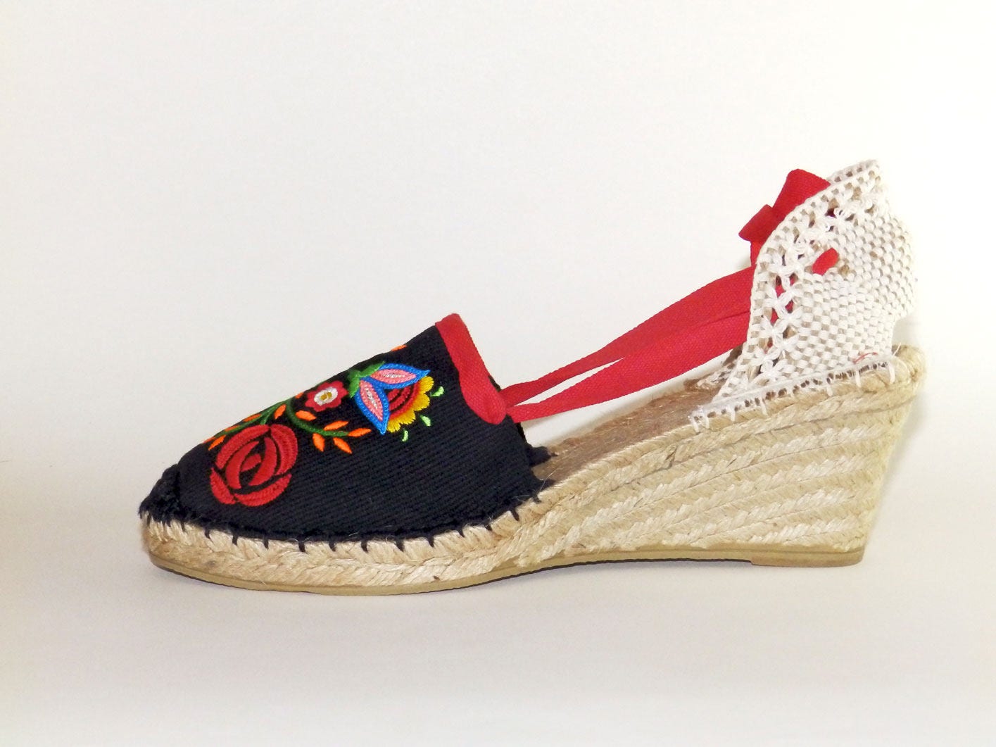 Espadrilles Flowers High Wedge. Drawn Thread Heels. Alpargatas - Etsy