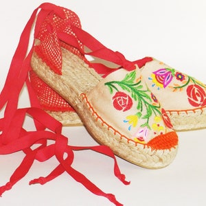 Embroidered espadrilles Flowers colorful   Organic cotton  Alpargatas made in Spain