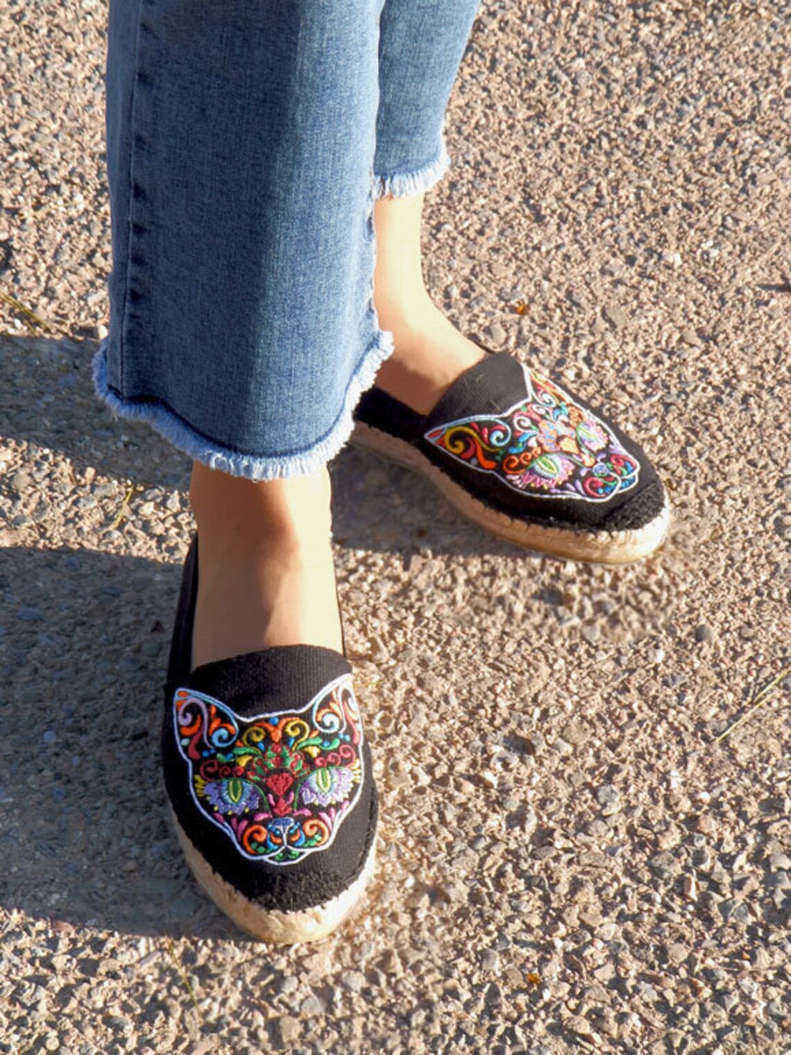 Black Embroidered Espadrilles. Mexican Cat. Organic Cotton. - Etsy