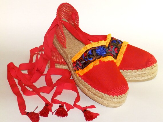 Espadrilles Alpargatas rojas étnicas con plataforma. Algodón | Etsy México