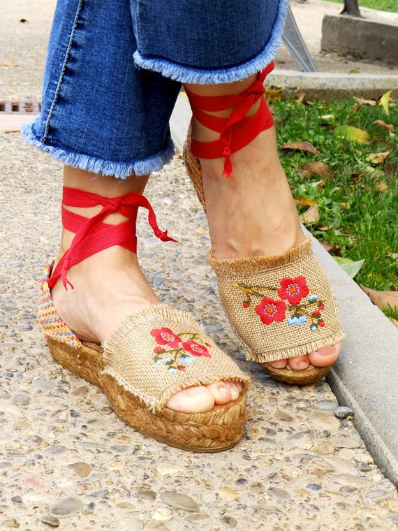 Espadrilles Sandalias plataforma de tejido de yute y talonera | Etsy México