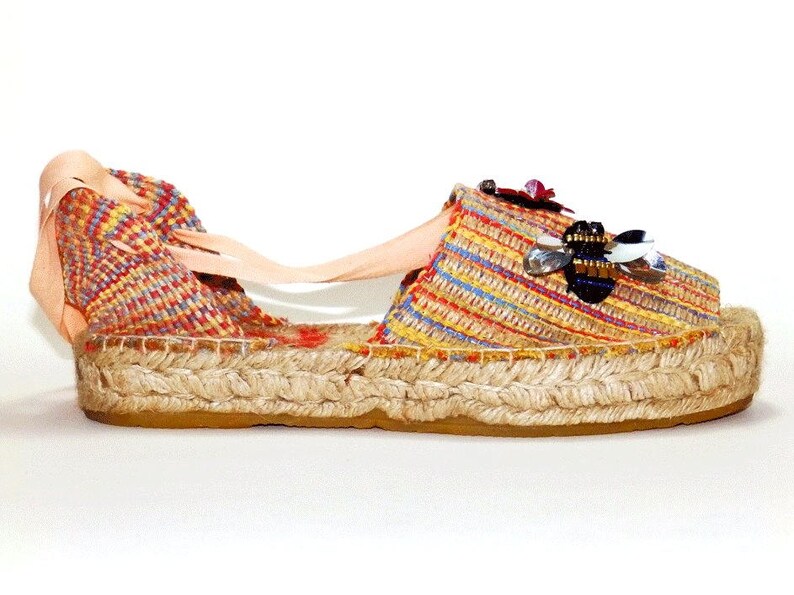 Platform Lace up Espadrilles Luxury Multicolored Burlap Fabric - Etsy