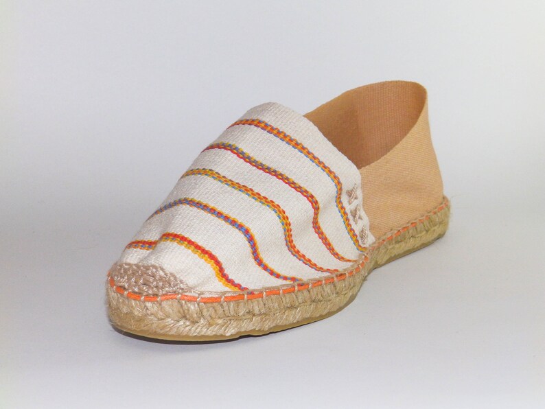 Flat striped espadrilles. Salmon and beige color. Organic | Etsy