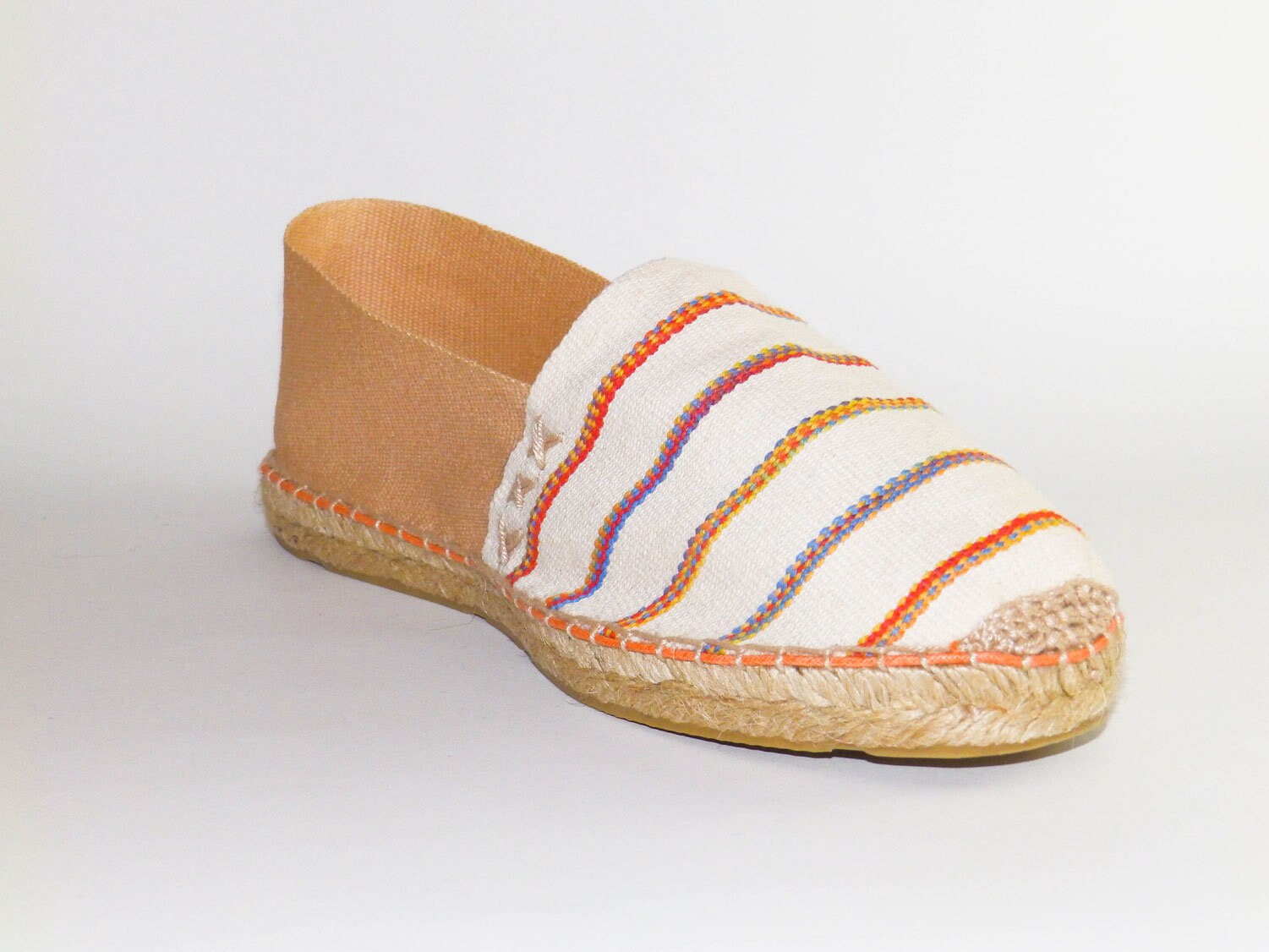 Flat striped espadrilles. Salmon and beige color. Organic | Etsy