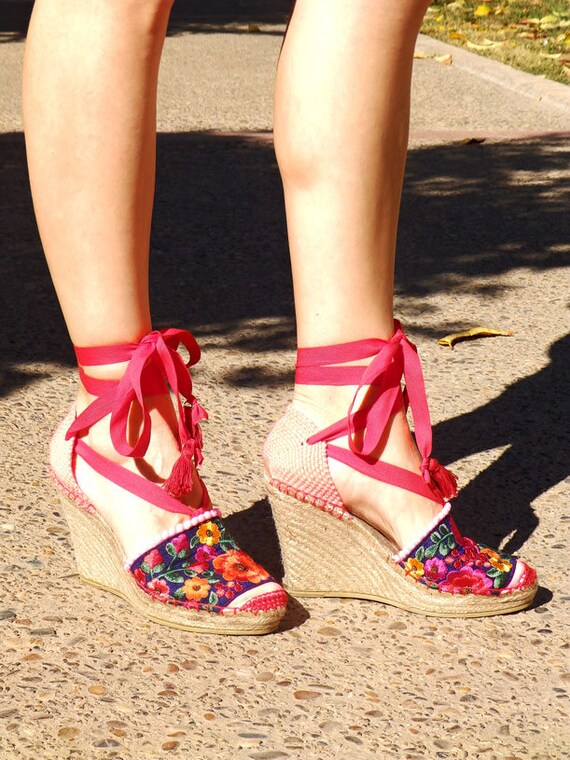 Espadrilles Alpargatas Cuña Alta 10cm Esparto Bordado | Etsy México