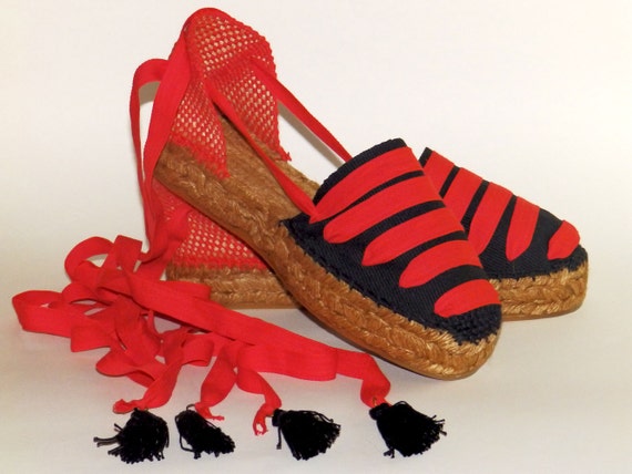 red lace up espadrilles
