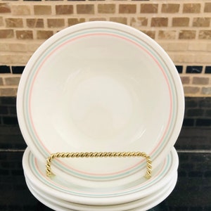 Vintage Corelle Beere Schalen Pastel Striped Rim Set von 4