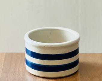 ヴィンテージ ローズビル オハイオ ファームハウス セラミック クロック 青と白のストライプ ロビンソン ランズボトム ローズビル ストーンウェア クロック #303-A