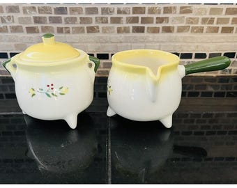 Vintage Brock of California Sugar Bowl and Creamer Pottery Farmhouse Rooster