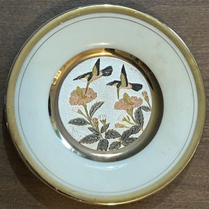 The Art Of Chokin 24kt Gold Edge 4&quot; Decorative Plate - Hummingbirds And Flowers