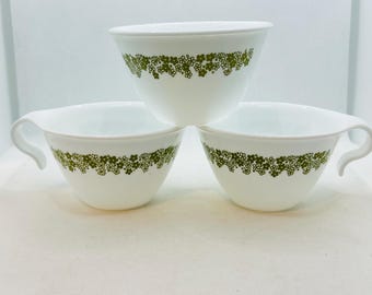 Vintage Corelle Corning Spring Blossom Crazy Daisy Hook-Handle Coffee Cups and Sugar Bowl