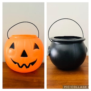 Vintage Halloween Pompoen Snoep Emmer Blow Mold Plastic Snoep Emmer Heksen Ketel