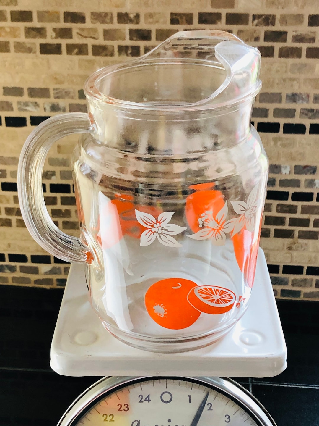 Vintage Orange Juice Pitcher With Ice Lip Retro Glass Orange Etsy