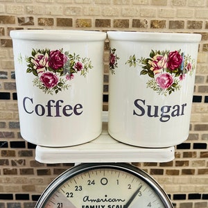 TG Green Cloverleaf Coffee and Sugar Canister Jars Roses England