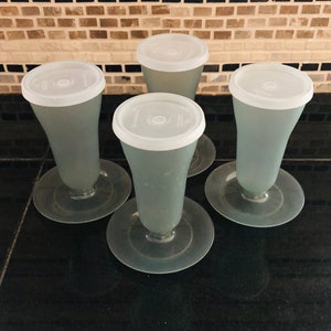 Vintage Tupperware Dessert Parfait Fruit Pudding Cups w/ Lids Gray #754 Lot Of 4