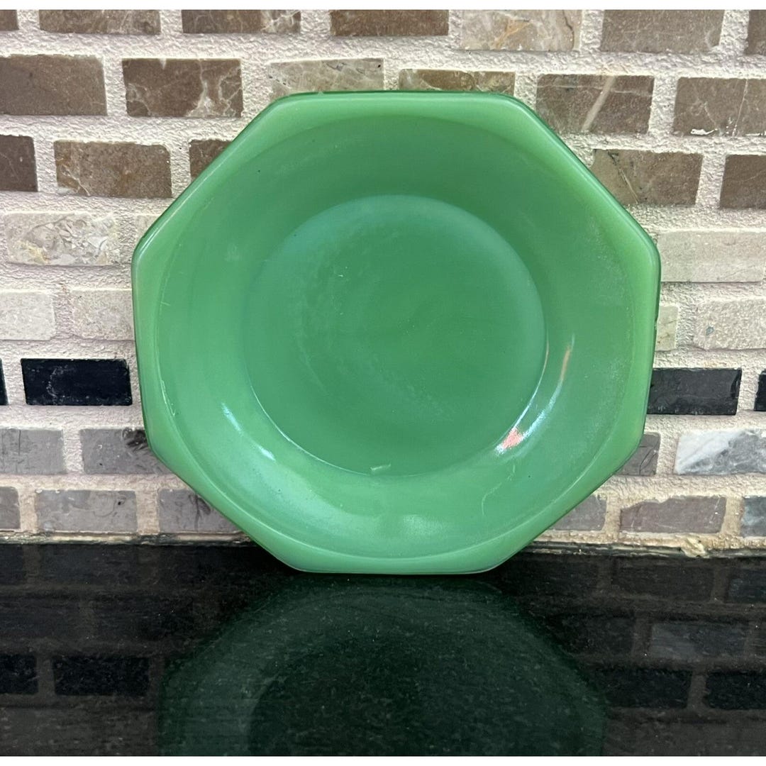 Akro Agate Child Tea Set Large Octagon Green Plate Milk Glass 4