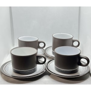 4 Vintage Hornsea Mugs Coffee Tea Cups & Saucers Vitramic Contrast England