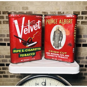 Vintage Prince Albert Crimp Cut Pipe and Velvet Pipe & Cigarette Tobacco Tin