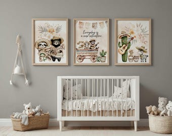 Fiesta Nursery Art Prints: Set of 3 Colorful Kids Room Decor (Digital Download)