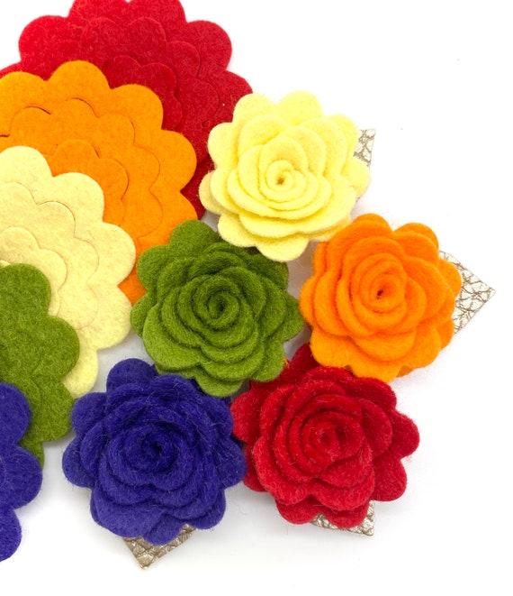Felt Flowers Set Pre Cut Felt Flowers Fall Felt Flower Set Etsy