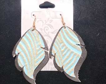 Brown and Gold Teal Leaf Shaped Earrings