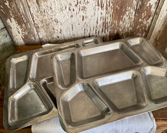 Vintage Stainless Steel mess Hall cafeteria divided tray Mid Century Modern food try