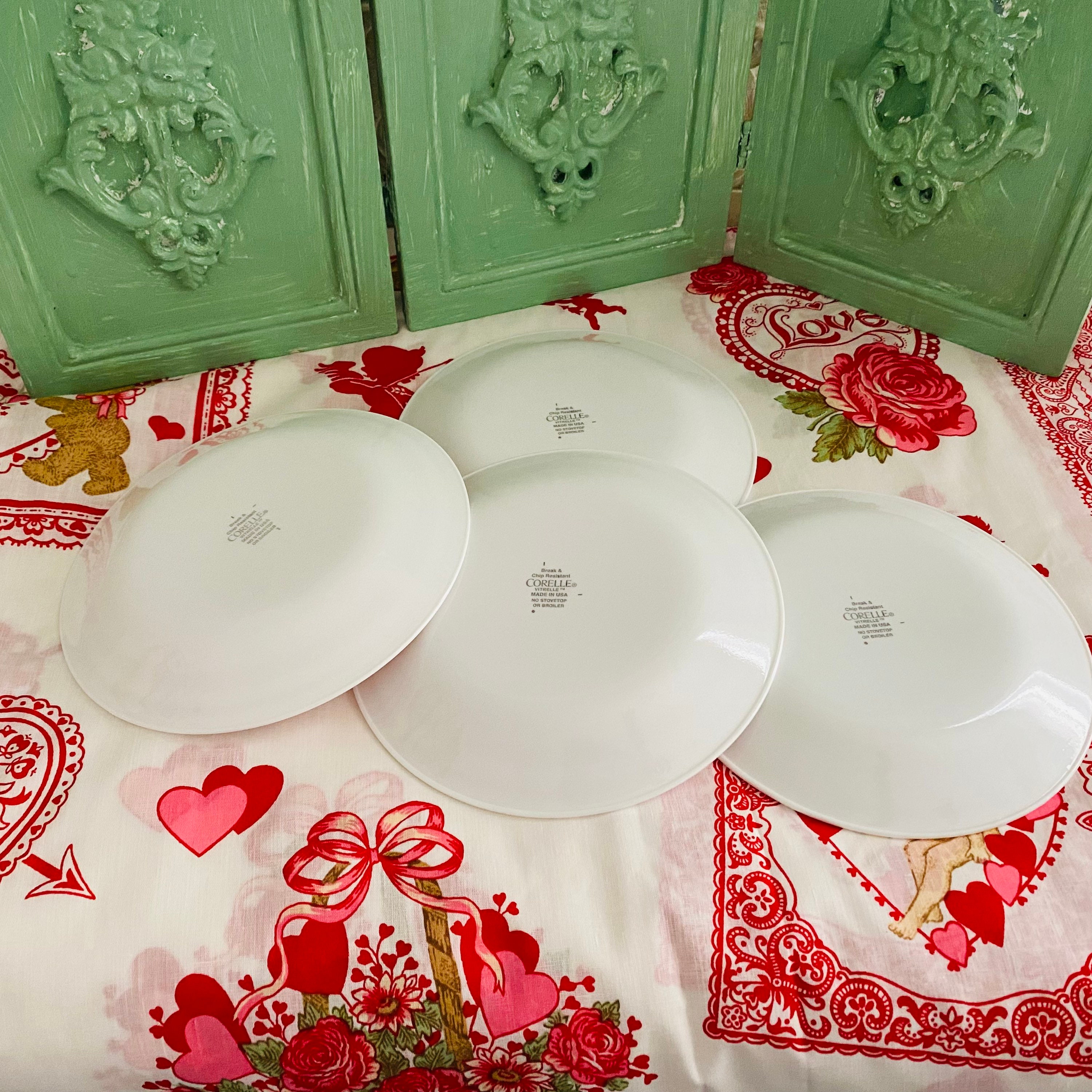 Vintage Set of 4 White & Red Corelle Salad Plates Etsy