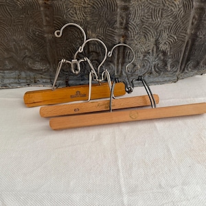 Set of 3 Vintage Wooden Mid Century  Hangers for Pants or Skirts