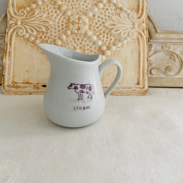 Vintage Small White Ironstone Creamer Pitcher  with Cow