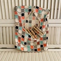 Vintage 1930s Barkcloth Clothespin Bag with 5 Old Clothespins