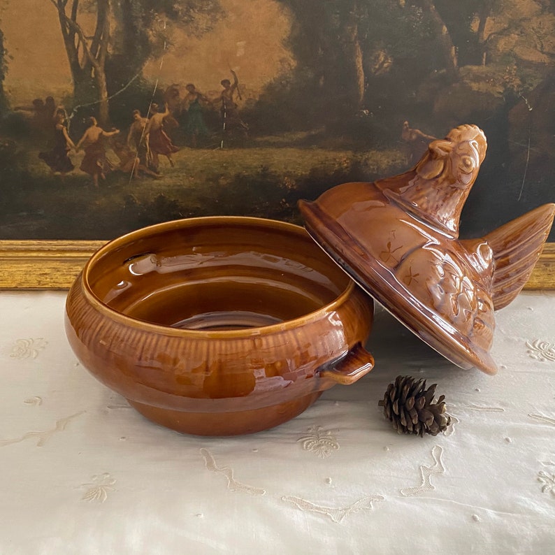 Vintage Brown Porcelain Hen Soup Tureen Etsy