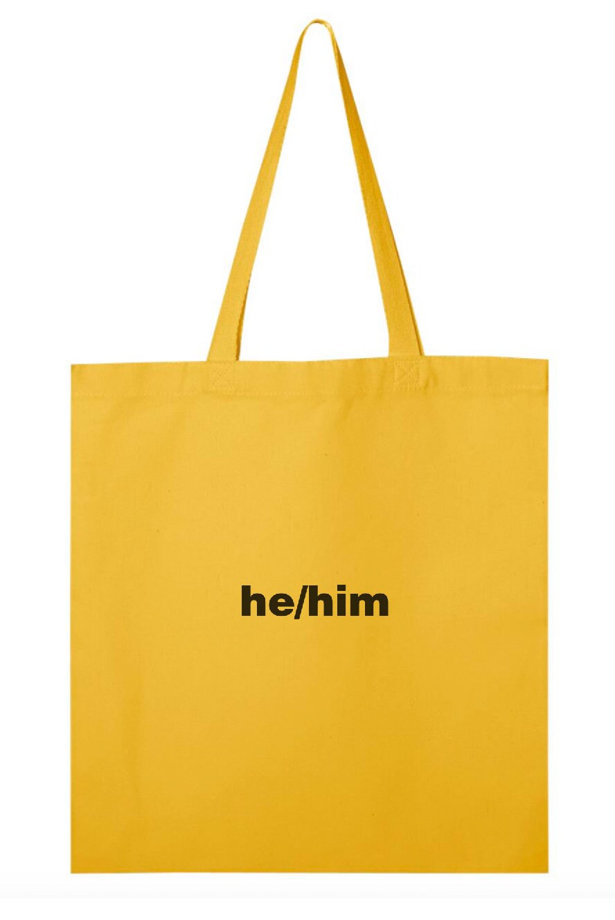 He Him Tote Bag Black Tote Bag Respect My Pronouns Queer - Etsy