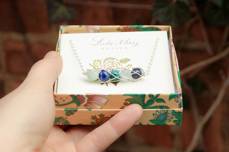 Thyroid Support Crystal Necklace Hormone Balance Gems Spiral Gem Necklace Gift for Her Under 50 Throat Chakra Jewelry