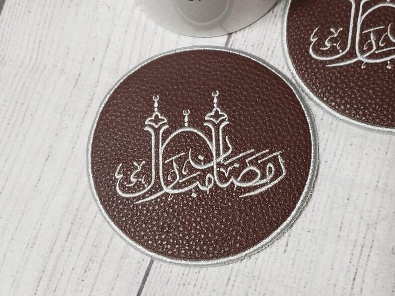 Embroided Ramadan Leather CoastersSet of 2 Ramadan CoastersRamadan Gifts Islamic GiftsPersonalized CoastersMuslim GiftsRamadan Decor image 5