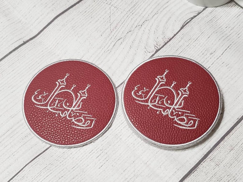 Embroided Ramadan Leather CoastersSet of 2 Ramadan CoastersRamadan Gifts Islamic GiftsPersonalized CoastersMuslim GiftsRamadan Decor image 7