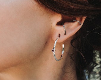 Silver Open Hoop Gemstone Earrings, 25mm small hoop earrings with customisable stones