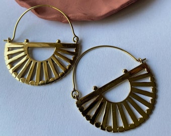 Boho Brass Fan Hoop Earrings - Geometric Sunset earrings - Everyday earrings gift for her