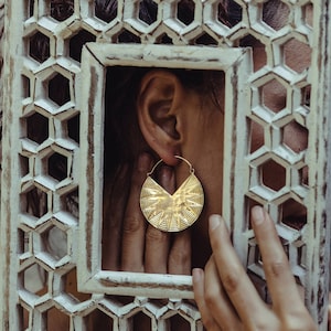 African ethnic sun earrings, Big Hoop Earrings in Brass, Afrocentric jewelry for her