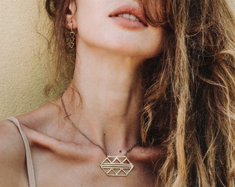African Tuareg geometric jewellery, Minimalist hexagon edgy necklace, Boho Berber statement indie jewelry, Aesthetic chain pendant necklace