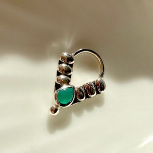 Septumring groene onyx sterlingzilver – Tribal neusring, 16G