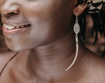 Silver Tusk Dangle Earrings, KISMET Tuareg earrings, 925 Solid Sterling Silver Earrings, African earrings for women, Berber jewelry