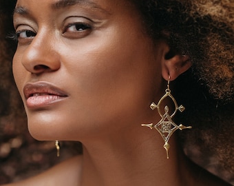 Statement large tuareg Agadez cross dangle earrings for women. Saajie black owned shop