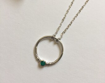 Circle O ring Karma opal or onyx necklace, Sterling silver chain geometric necklace